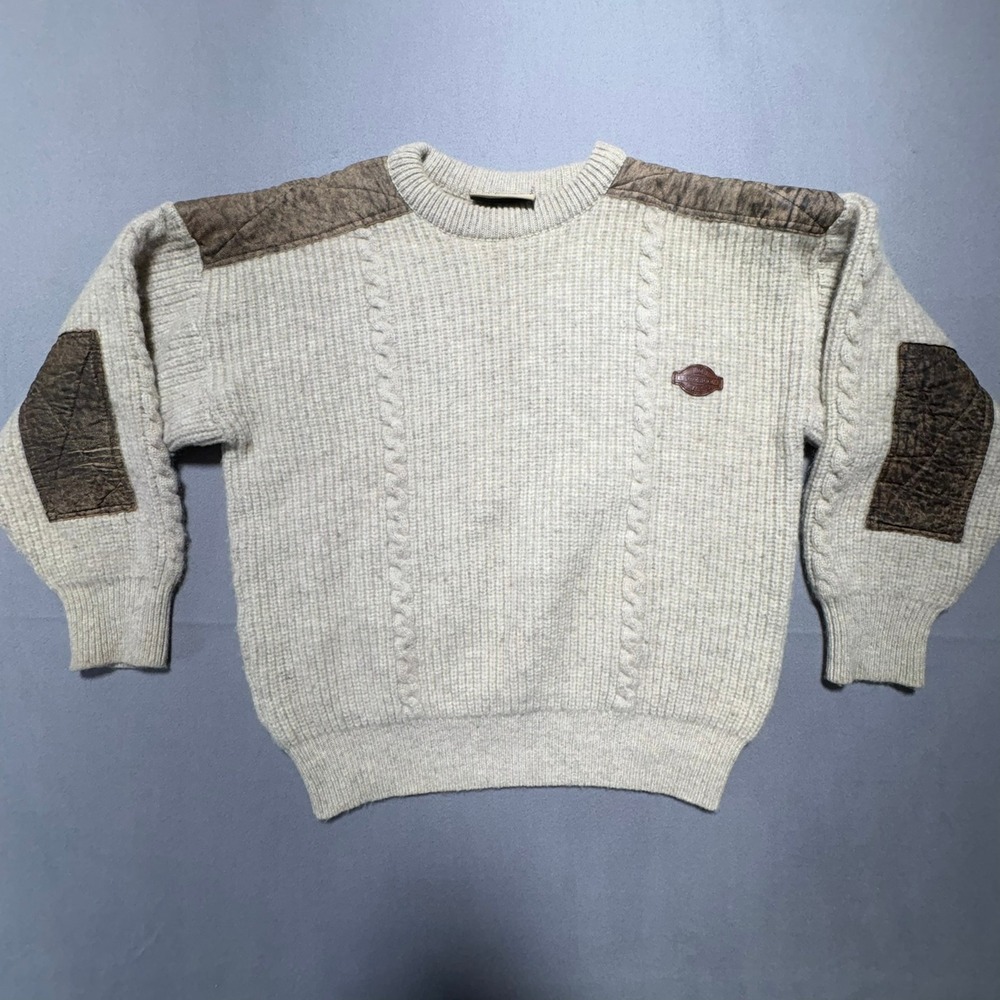McDonald New Zealand Pure Wool Sweater Beige Leather Patch Large